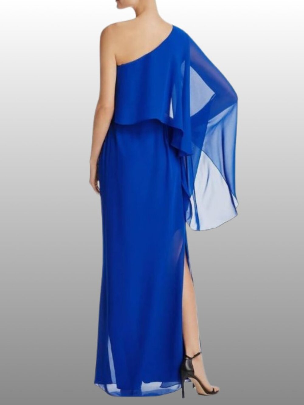 Laundry One Shoulder Cape Gown Royal Blue Chiffon Formal Dress 4 Gala NWOT - Picture 3 of 15